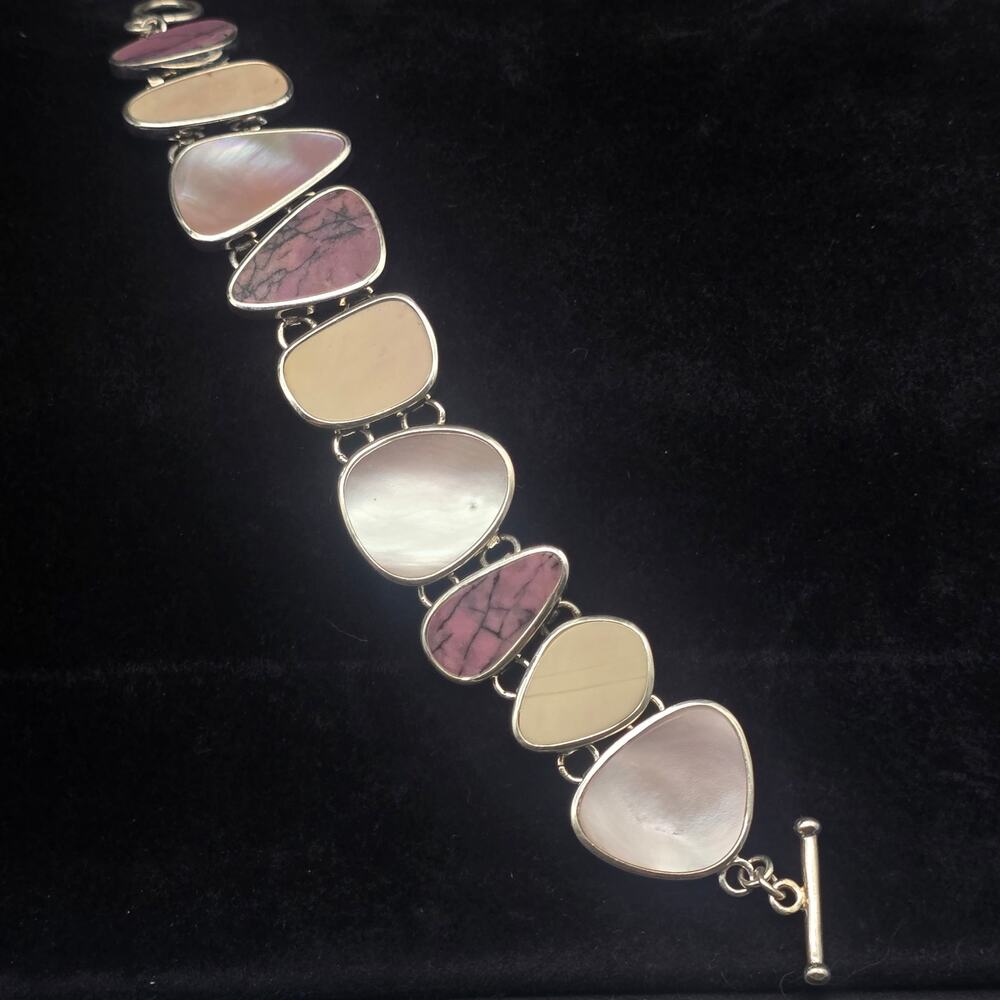 Whitney Kelly Bracelet Angel Skin Coral Rhodonite Mother of Pearl Sterling WK